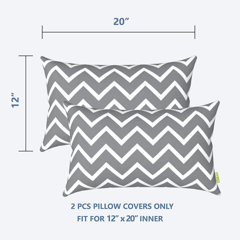 Livingsunrise Lumbar Pillow Covers Livingsunrise Outdoor/Indoor Lumbar Pillow Case Covers,  12" x 20" Patio Garden Decorative Lumbar Pillow Covers Pack of 2 for Outdoor Home Patio Furniture Use Zigzag Grey
