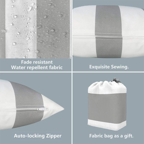Livingsunrise Lumbar Pillow Covers Livingsunrise Outdoor/Indoor Lumbar Pillow Case Covers,  12" x 20" Patio Garden Decorative Lumbar Pillow Covers Pack of 2 for Outdoor Home Patio Furniture Use Cabana Gray White