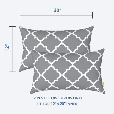 Livingsunrise Lumbar Pillow Covers Livingsunrise Outdoor/Indoor Lumbar Pillow Case Covers,  12" x 20" Patio Garden Decorative Lumbar Pillow Covers Pack of 2 for Outdoor Home Patio Furniture Use Geomentry Grey
