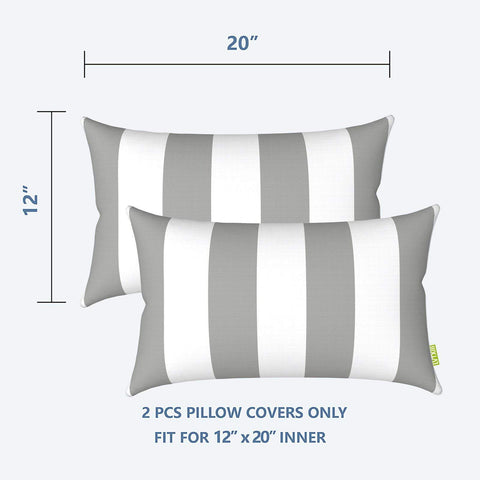 Livingsunrise Lumbar Pillow Covers Livingsunrise Outdoor/Indoor Lumbar Pillow Case Covers,  12" x 20" Patio Garden Decorative Lumbar Pillow Covers Pack of 2 for Outdoor Home Patio Furniture Use Cabana Gray White