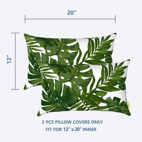 Livingsunrise Lumbar Pillow Covers Livingsunrise Outdoor/Indoor Lumbar Pillow Case Covers,  12" x 20" Patio Garden Decorative Lumbar Pillow Covers Pack of 2 for Outdoor Home Patio Furniture Use Palm Green