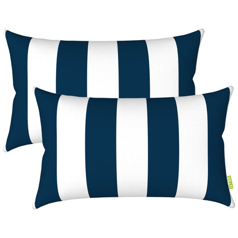 Livingsunrise Lumbar Pillow Covers Livingsunrise Outdoor/Indoor Lumbar Pillow Case Covers,  12" x 20" Patio Garden Decorative Lumbar Pillow Covers Pack of 2 for Outdoor Home Patio Furniture Use Cabana Navy