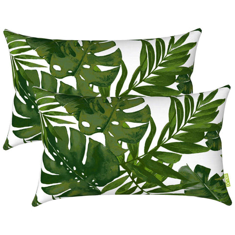 Livingsunrise Lumbar Pillow Covers Livingsunrise Outdoor/Indoor Lumbar Pillow Case Covers,  12" x 20" Patio Garden Decorative Lumbar Pillow Covers Pack of 2 for Outdoor Home Patio Furniture Use Palm Green