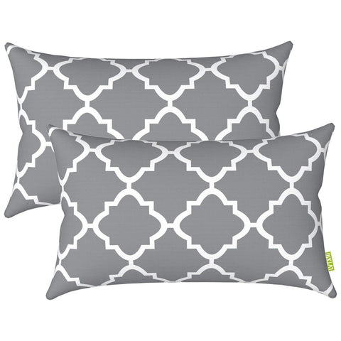 Livingsunrise Lumbar Pillow Covers Livingsunrise Outdoor/Indoor Lumbar Pillow Case Covers,  12" x 20" Patio Garden Decorative Lumbar Pillow Covers Pack of 2 for Outdoor Home Patio Furniture Use Geomentry Grey