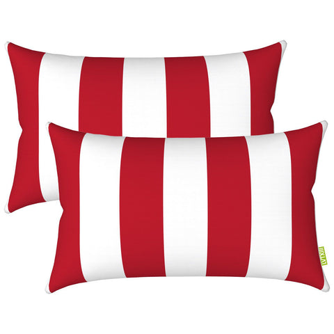 Livingsunrise Lumbar Pillow Covers Livingsunrise Outdoor/Indoor Lumbar Pillow Case Covers,  12" x 20" Patio Garden Decorative Lumbar Pillow Covers Pack of 2 for Outdoor Home Patio Furniture Use Cabana Red White
