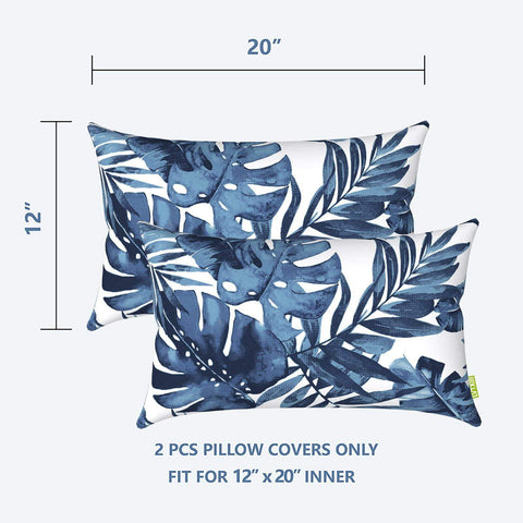 Livingsunrise Lumbar Pillow Covers Livingsunrise Outdoor/Indoor Lumbar Pillow Case Covers,  12" x 20" Patio Garden Decorative Lumbar Pillow Covers Pack of 2 for Outdoor Home Patio Furniture Use Palm Blue