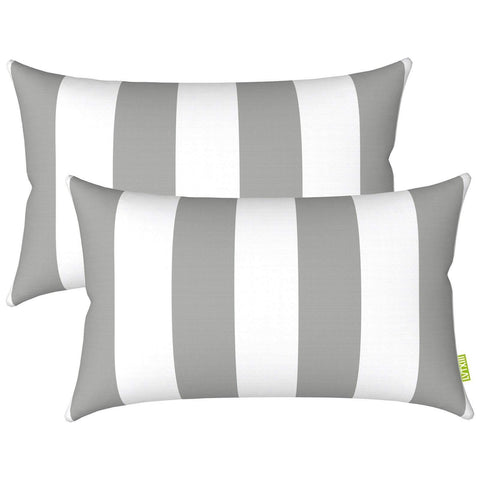 Livingsunrise Lumbar Pillow Covers Livingsunrise Outdoor/Indoor Lumbar Pillow Case Covers,  12" x 20" Patio Garden Decorative Lumbar Pillow Covers Pack of 2 for Outdoor Home Patio Furniture Use Cabana Gray White