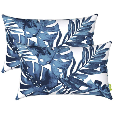 Livingsunrise Lumbar Pillow Covers Livingsunrise Outdoor/Indoor Lumbar Pillow Case Covers,  12" x 20" Patio Garden Decorative Lumbar Pillow Covers Pack of 2 for Outdoor Home Patio Furniture Use Palm Blue