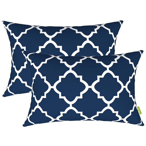 Livingsunrise Lumbar Pillow Covers Livingsunrise Outdoor/Indoor Lumbar Pillow Case Covers,  12" x 20" Patio Garden Decorative Lumbar Pillow Covers Pack of 2 for Outdoor Home Patio Furniture Use Geomentry Navy