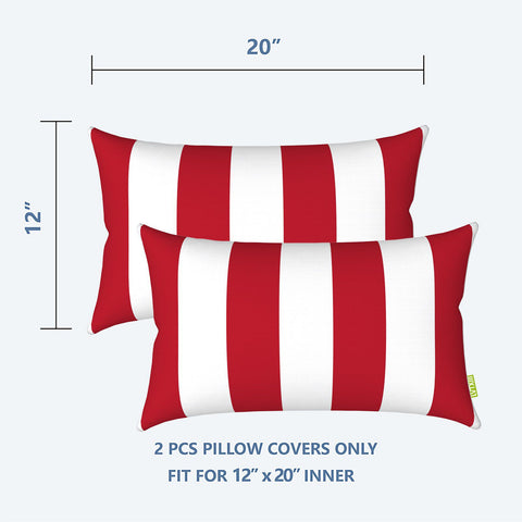 Livingsunrise Lumbar Pillow Covers Livingsunrise Outdoor/Indoor Lumbar Pillow Case Covers,  12" x 20" Patio Garden Decorative Lumbar Pillow Covers Pack of 2 for Outdoor Home Patio Furniture Use Cabana Red White