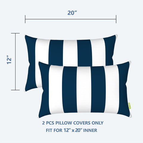 Livingsunrise Lumbar Pillow Covers Livingsunrise Outdoor/Indoor Lumbar Pillow Case Covers,  12" x 20" Patio Garden Decorative Lumbar Pillow Covers Pack of 2 for Outdoor Home Patio Furniture Use Cabana Navy