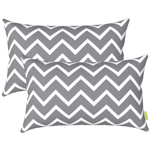 Livingsunrise Lumbar Pillow Covers Livingsunrise Outdoor/Indoor Lumbar Pillow Case Covers,  12" x 20" Patio Garden Decorative Lumbar Pillow Covers Pack of 2 for Outdoor Home Patio Furniture Use Zigzag Grey