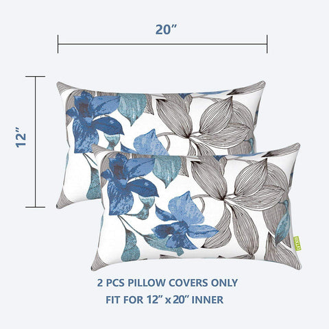 Livingsunrise Lumbar Pillow Covers Livingsunrise Outdoor/Indoor Lumbar Pillow Case Covers,  12" x 20" Patio Garden Decorative Lumbar Pillow Covers Pack of 2 for Outdoor Home Patio Furniture Use Clemens Noir Blue