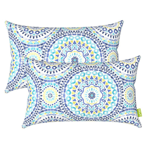 Livingsunrise Lumbar Pillow Covers Livingsunrise Outdoor/Indoor Lumbar Pillow Case Covers,  12" x 20" Patio Garden Decorative Lumbar Pillow Covers Pack of 2 for Outdoor Home Patio Furniture Use Delancey Lagoon