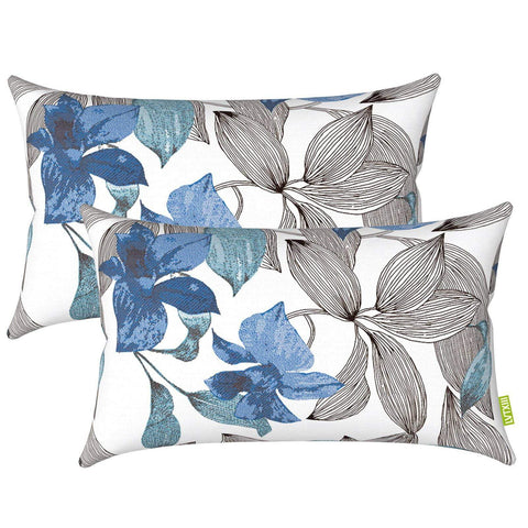 Livingsunrise Lumbar Pillow Covers Livingsunrise Outdoor/Indoor Lumbar Pillow Case Covers,  12" x 20" Patio Garden Decorative Lumbar Pillow Covers Pack of 2 for Outdoor Home Patio Furniture Use Clemens Noir Blue