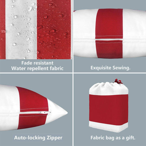 Livingsunrise Lumbar Pillow Covers Livingsunrise Outdoor/Indoor Lumbar Pillow Case Covers,  12" x 20" Patio Garden Decorative Lumbar Pillow Covers Pack of 2 for Outdoor Home Patio Furniture Use Cabana Red White