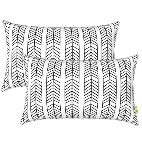Livingsunrise Lumbar Pillow Covers Livingsunrise Outdoor/Indoor Lumbar Pillow Covers,  Patio Garden Decorative Lumbar Pillow Covers,  All Weather Cushion Cases for Sofa,  Patio Couch Decoration 12x20,  2 Pack,  Herringbone Black White