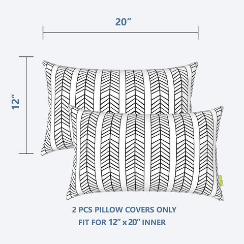 Livingsunrise Lumbar Pillow Covers Livingsunrise Outdoor/Indoor Lumbar Pillow Covers,  Patio Garden Decorative Lumbar Pillow Covers,  All Weather Cushion Cases for Sofa,  Patio Couch Decoration 12x20,  2 Pack,  Herringbone Black White