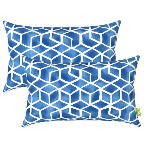 Livingsunrise Lumbar Pillow Covers Livingsunrise Outdoor/Indoor Lumbar Pillow Covers,  Patio Garden Decorative Lumbar Pillow Covers,  All Weather Cushion Cases for Sofa,  Patio Couch Decoration 12x20,  2 Pack,  Cube Blue