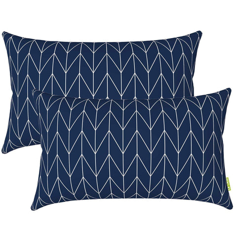 Livingsunrise Lumbar Pillow Covers Livingsunrise Outdoor/Indoor Lumbar Pillow Covers,  Patio Garden Decorative Lumbar Pillow Covers,  All Weather Cushion Cases for Sofa,  Patio Couch Decoration 12x20,  2 Pack,  Herringbone Navy