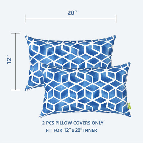 Livingsunrise Lumbar Pillow Covers Livingsunrise Outdoor/Indoor Lumbar Pillow Covers,  Patio Garden Decorative Lumbar Pillow Covers,  All Weather Cushion Cases for Sofa,  Patio Couch Decoration 12x20,  2 Pack,  Cube Blue