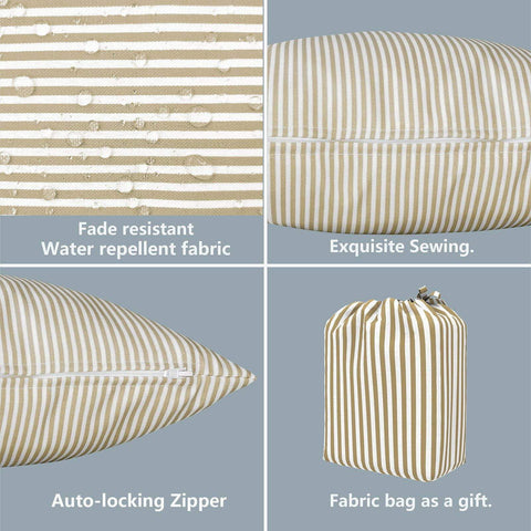 Livingsunrise Lumbar Pillow Covers Livingsunrise Outdoor/Indoor Lumbar Pillow Covers,  Patio Garden Decorative Lumbar Pillow Covers,  All Weather Cushion Cases for Sofa,  Patio Couch Decoration 12x20,  2 Pack,  Stripe Beige