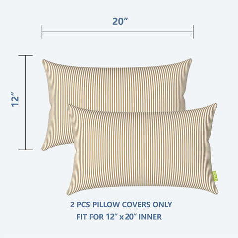 Livingsunrise Lumbar Pillow Covers Livingsunrise Outdoor/Indoor Lumbar Pillow Covers,  Patio Garden Decorative Lumbar Pillow Covers,  All Weather Cushion Cases for Sofa,  Patio Couch Decoration 12x20,  2 Pack,  Stripe Beige