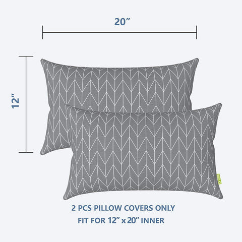 Livingsunrise Lumbar Pillow Covers Livingsunrise Outdoor/Indoor Lumbar Pillow Covers,  Patio Garden Decorative Lumbar Pillow Covers,  All Weather Cushion Cases for Sofa,  Patio Couch Decoration 12x20,  2 Pack,  Herringbone Grey