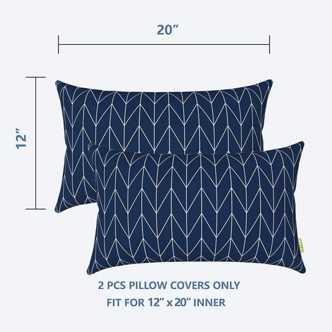 Livingsunrise Lumbar Pillow Covers Livingsunrise Outdoor/Indoor Lumbar Pillow Covers,  Patio Garden Decorative Lumbar Pillow Covers,  All Weather Cushion Cases for Sofa,  Patio Couch Decoration 12x20,  2 Pack,  Herringbone Navy