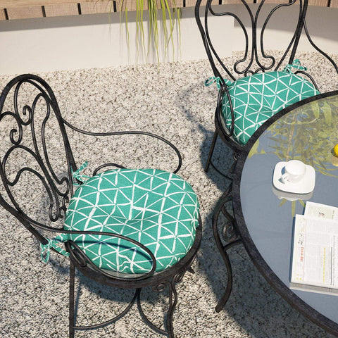 Livingsunrise Round Bistro Seat Cushions Livingsunrise Indoor/Outdoor Seat Cushions All Weather Patio Chair Pads with Ties,  Comfortable Round Bistro Chair Cushions for Home Office and Patio Garden Furniture Decoration 17"x17"x5",  Set of 2,  Geomentry Web Green