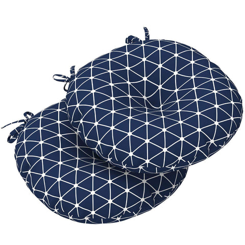 Livingsunrise Round Bistro Seat Cushions Livingsunrise Indoor/Outdoor Seat Cushions All Weather Patio Chair Pads with Ties,  Comfortable Round Bistro Chair Cushions for Home Office and Patio Garden Furniture Decoration 17"x17"x5",  Set of 2,  Geomentry Web Navy