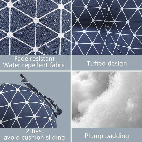 Livingsunrise Round Bistro Seat Cushions Livingsunrise Indoor/Outdoor Seat Cushions All Weather Patio Chair Pads with Ties,  Comfortable Round Bistro Chair Cushions for Home Office and Patio Garden Furniture Decoration 17"x17"x5",  Set of 2,  Geomentry Web Navy