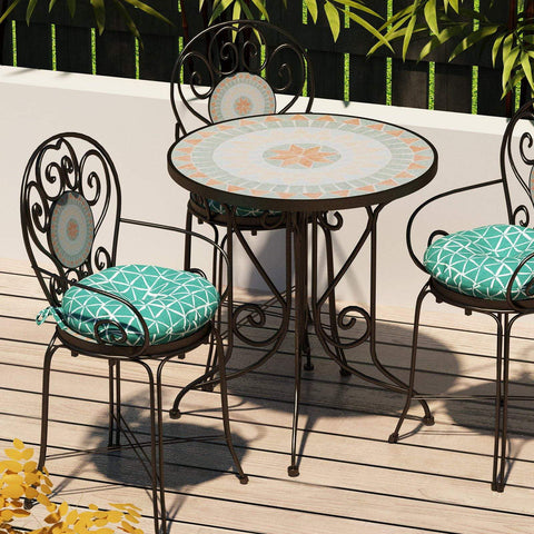 Livingsunrise Round Bistro Seat Cushions Livingsunrise Indoor/Outdoor Seat Cushions All Weather Patio Chair Pads with Ties,  Comfortable Round Bistro Chair Cushions for Home Office and Patio Garden Furniture Decoration 17"x17"x5",  Set of 2,  Geomentry Web Green