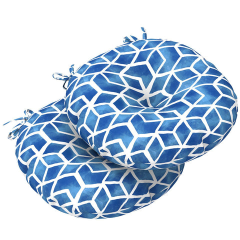 Livingsunrise Round Bistro Seat Cushions Livingsunrise Indoor/Outdoor Seat Cushions All Weather Patio Chair Pads with Ties,  Comfortable Round Bistro Chair Cushions for Home Office and Patio Garden Furniture Decoration 17"x17"x5",  Set of 2,  Blue Cube