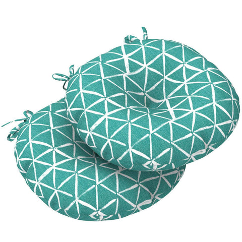 Livingsunrise Round Bistro Seat Cushions Livingsunrise Indoor/Outdoor Seat Cushions All Weather Patio Chair Pads with Ties,  Comfortable Round Bistro Chair Cushions for Home Office and Patio Garden Furniture Decoration 17"x17"x5",  Set of 2,  Geomentry Web Green