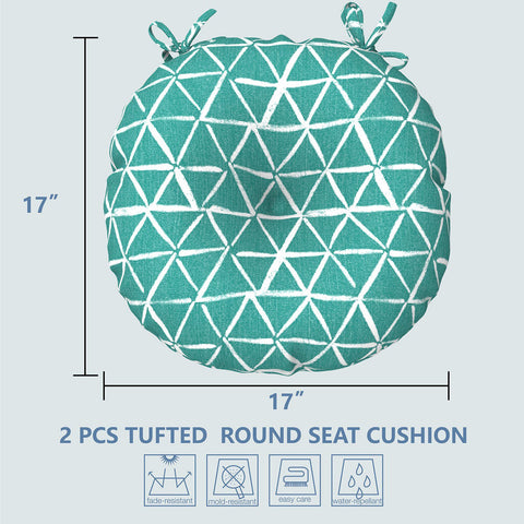 Livingsunrise Round Bistro Seat Cushions Livingsunrise Indoor/Outdoor Seat Cushions All Weather Patio Chair Pads with Ties,  Comfortable Round Bistro Chair Cushions for Home Office and Patio Garden Furniture Decoration 17"x17"x5",  Set of 2,  Geomentry Web Green