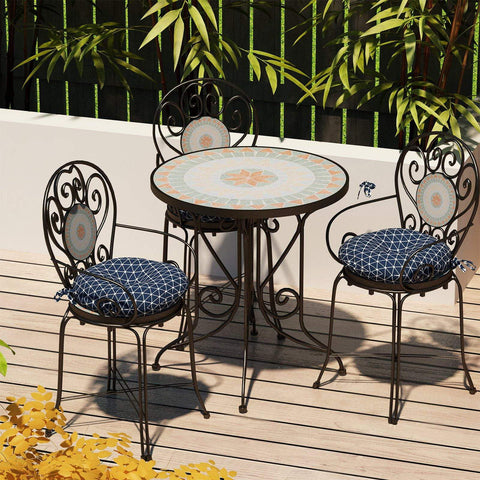 Livingsunrise Round Bistro Seat Cushions Livingsunrise Indoor/Outdoor Seat Cushions All Weather Patio Chair Pads with Ties,  Comfortable Round Bistro Chair Cushions for Home Office and Patio Garden Furniture Decoration 17"x17"x5",  Set of 2,  Geomentry Web Navy