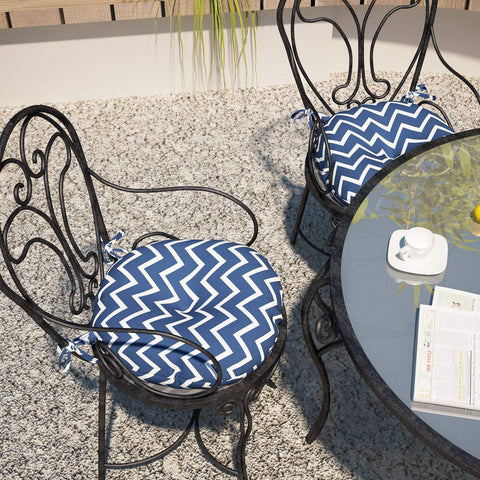 Livingsunrise Round Bistro Seat Cushions Livingsunrise Outdoor All Weather Bistro Seat Cushions,  Comfortable Fluffy Tufted Patio Chair Cushions Round 17"x17"x5" Set of 2 for Home Garden Furniture,  Zigzag Blue