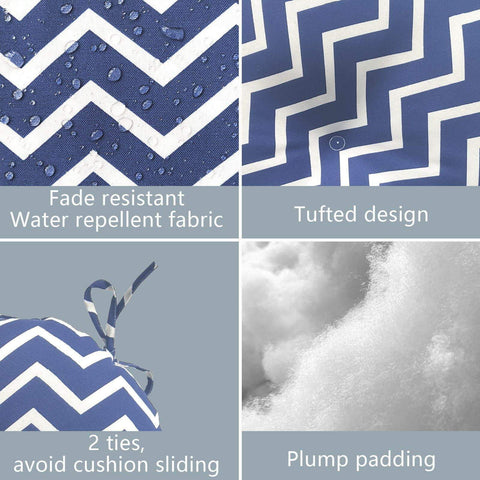 Livingsunrise Round Bistro Seat Cushions Livingsunrise Outdoor All Weather Bistro Seat Cushions,  Comfortable Fluffy Tufted Patio Chair Cushions Round 17"x17"x5" Set of 2 for Home Garden Furniture,  Zigzag Blue