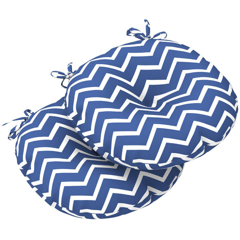 Livingsunrise Round Bistro Seat Cushions Livingsunrise Outdoor All Weather Bistro Seat Cushions,  Comfortable Fluffy Tufted Patio Chair Cushions Round 17"x17"x5" Set of 2 for Home Garden Furniture,  Zigzag Blue