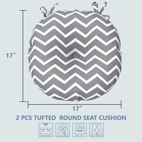 Livingsunrise Round Bistro Seat Cushions Livingsunrise Outdoor All Weather Bistro Seat Cushions,  Comfortable Fluffy Tufted Patio Chair Cushions Round 17"x17"x5" Set of 2 for Home Garden Furniture,  Zigzag Grey