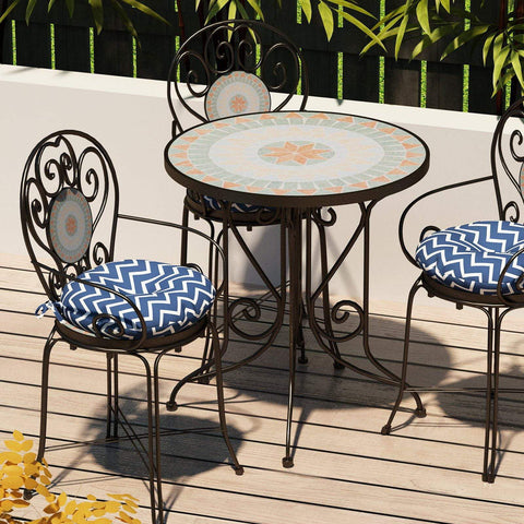 Livingsunrise Round Bistro Seat Cushions Livingsunrise Outdoor All Weather Bistro Seat Cushions,  Comfortable Fluffy Tufted Patio Chair Cushions Round 17"x17"x5" Set of 2 for Home Garden Furniture,  Zigzag Blue