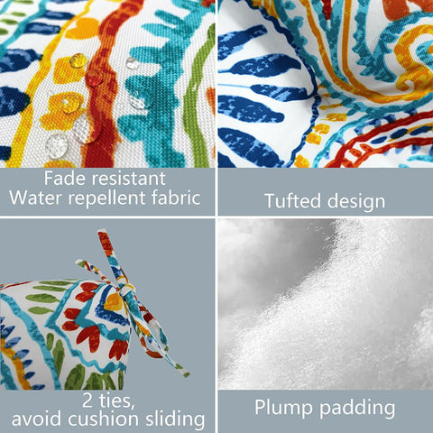 Livingsunrise Square Tufted Seat Cushions Livingsunrise Indoor/Outdoor Square Tufted Wicker Seat Cushions Pack of 2,  Patio Decorative Thick Chair Pads Seat Cushions Set for Patio Garden Home,  19"x19"x5",  Paisley Multi