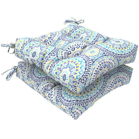 Livingsunrise Square Tufted Seat Cushions Livingsunrise Indoor/Outdoor Square Tufted Wicker Seat Cushions Pack of 2,  Patio Decorative Thick Chair Pads Seat Cushions Set for Patio Garden Home,  19"x19"x5",  Delancey Lagoon
