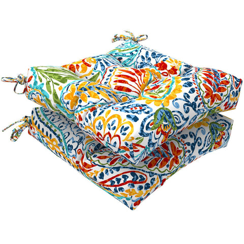 Livingsunrise Square Tufted Seat Cushions Livingsunrise Indoor/Outdoor Square Tufted Wicker Seat Cushions Pack of 2,  Patio Decorative Thick Chair Pads Seat Cushions Set for Patio Garden Home,  19"x19"x5",  Paisley Multi