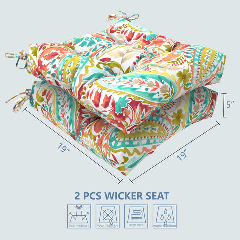 Livingsunrise Square Tufted Seat Cushions Livingsunrise Indoor/Outdoor Square Tufted Wicker Seat Cushions Pack of 2,  Patio Decorative Thick Chair Pads Seat Cushions Set for Patio Garden Home,  19"x19"x5",  Pretty Paisley