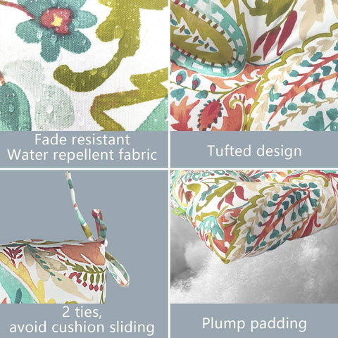 Livingsunrise Square Tufted Seat Cushions Livingsunrise Indoor/Outdoor Square Tufted Wicker Seat Cushions Pack of 2,  Patio Decorative Thick Chair Pads Seat Cushions Set for Patio Garden Home,  19"x19"x5",  Pretty Paisley