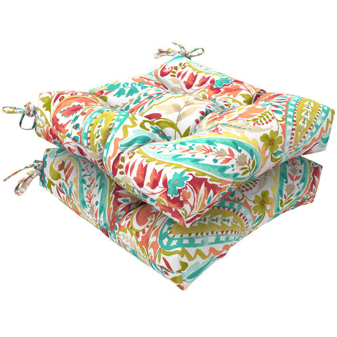 Livingsunrise Square Tufted Seat Cushions Livingsunrise Indoor/Outdoor Square Tufted Wicker Seat Cushions Pack of 2,  Patio Decorative Thick Chair Pads Seat Cushions Set for Patio Garden Home,  19"x19"x5",  Pretty Paisley