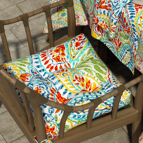Livingsunrise Square Tufted Seat Cushions Livingsunrise Indoor/Outdoor Square Tufted Wicker Seat Cushions Pack of 2,  Patio Decorative Thick Chair Pads Seat Cushions Set for Patio Garden Home,  19"x19"x5",  Paisley Multi