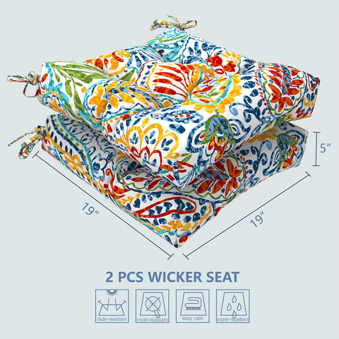 Livingsunrise Square Tufted Seat Cushions Livingsunrise Indoor/Outdoor Square Tufted Wicker Seat Cushions Pack of 2,  Patio Decorative Thick Chair Pads Seat Cushions Set for Patio Garden Home,  19"x19"x5",  Paisley Multi